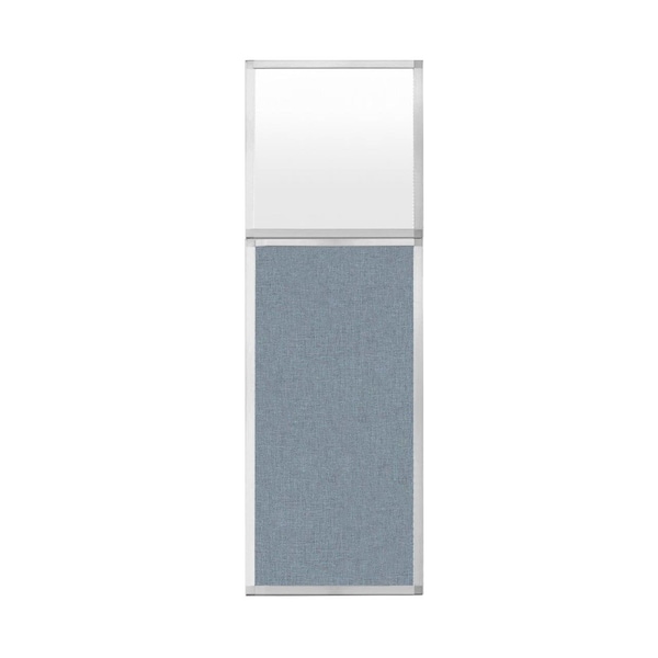 Hush Panel Configurable Cubicle Partition 2' x 6' W/ Window Powder Blue Fabric Frosted Window